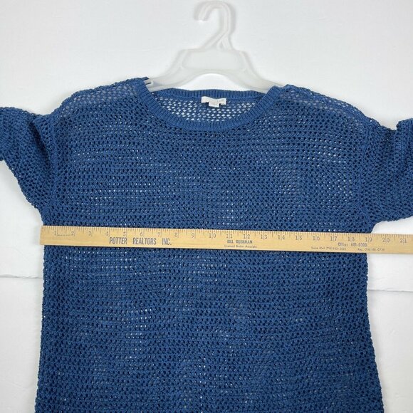 J Jill Blue Linen Cotton Mesh Top Oversized Women’s XS coastal beach cover up - Picture 5 of 11